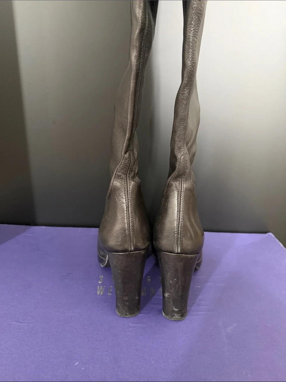 Stuart Weitzman Black Leather Over-the-Knee High Heel Boots